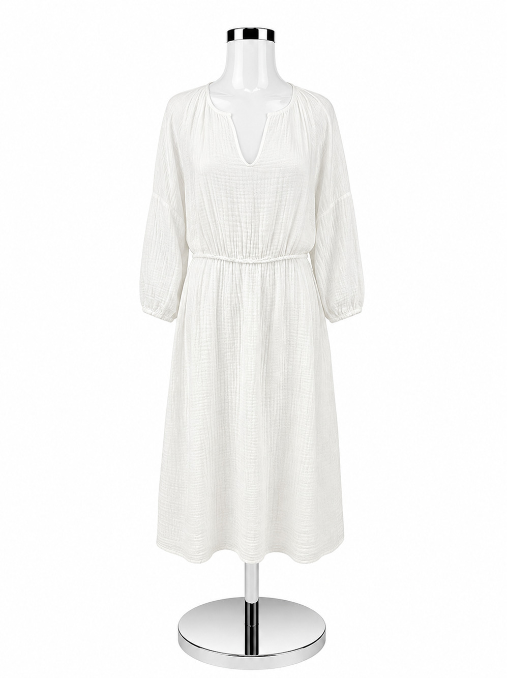 Félicité White Textured Cotton Gauze Midi Dress Size 4